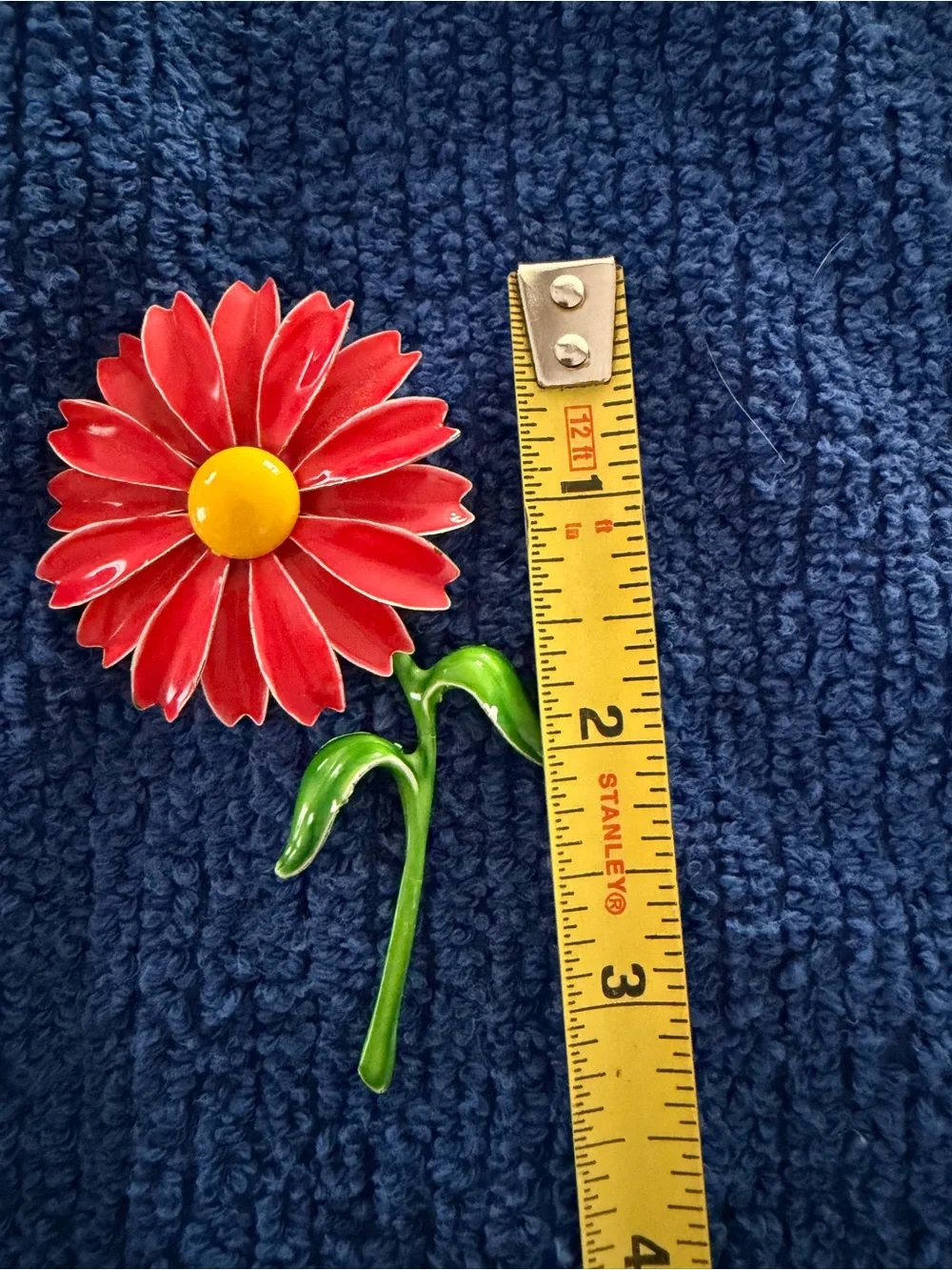 Vintage red and yellow enamel daisy Brooche and clip on earrings set